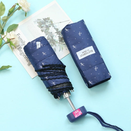 Mini Pocket 5 Folding Umbrella UV Protection Black Plastic Umbrella(Navy Blue)