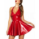 PVC Imitation Leather Dress Patent Leather Skirt Night Show Costume, Size:XXL(Red)