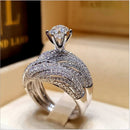 2 PCS Women Vintage 925 Silver Diamond Wedding Ring, Size:11