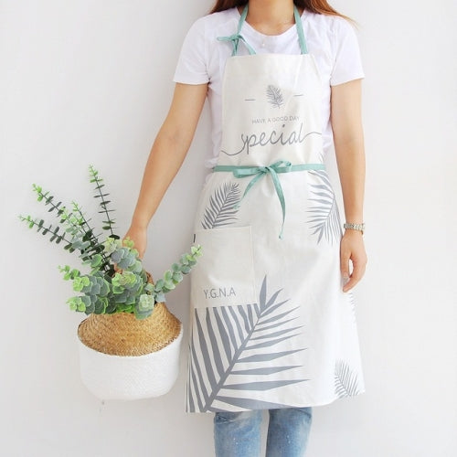 2 PCS Leaf Pattern Cotton Apron Baking Work Clothes(White Fineleaf)