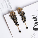 Women Metal Flower Coloured Pearl Tassel Earring(Black Gray)