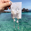 925 Silver Pin Vintage Crystal Women Pearl Shell Earrings