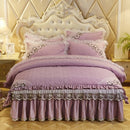 Luxury Thick Cotton Bed Skirt with Lace Edge Non-slip Bedding Set, Size:2.0x2.2m(4-Piece)(Violet)