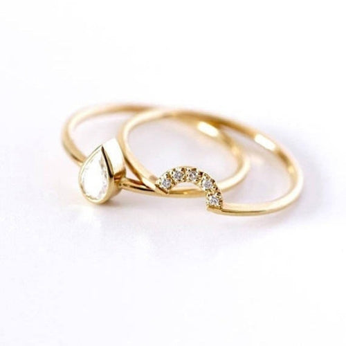 Women Water Drop 14k Gold Wedding Ring, Ring Size:9