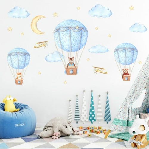 DIY Cartoon Animal Hot Air Balloon Wall Sticker Self-adhesive Murals