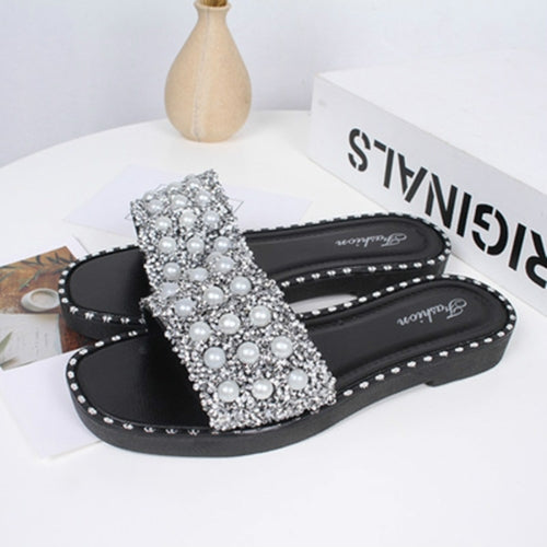 Rhinestone Word Wear Non-Slip Beach Slippers, Shoe Size:40(Silver)