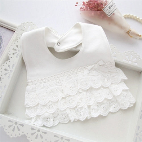 Baby Girl Waterproof Bib Multilayer Cutout Snap Design Princess Rice Pocket(White)