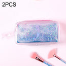 2 PCS Cute PVC Pig Pattern Pencil Case Colorful Transparent Quicksand Girl Pen Bag Creative Stationery School Supplies(Dark Blue Mermaid)