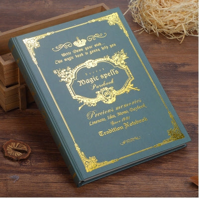 64K Small Pocket Vintage Notebook Handcover Magic Spells Pockets Book Planner Journal Traveler Notepad(A5 Green)
