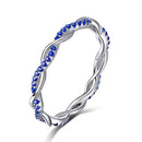 Women Sterling Silver Twisted Line Round Blue Finger Rings Size:8