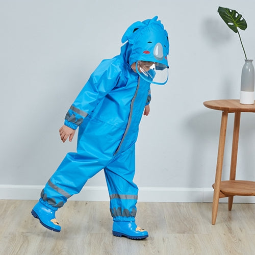 Kids Cartoon Animal Waterproof Jumpsuit Raincoat Boys Girls Children Rainwear Hooded Raincoat Suit, Size:M(Blue)