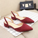 Women Piont Head Toe Suede Flat Bottom Sandals, Shoe Size:35(Wine Red)