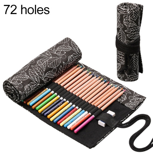 Cute Leaf Portable Canvas School Pencil Case Pen Bag Stationery Pouch(Black leaf 72 holes)