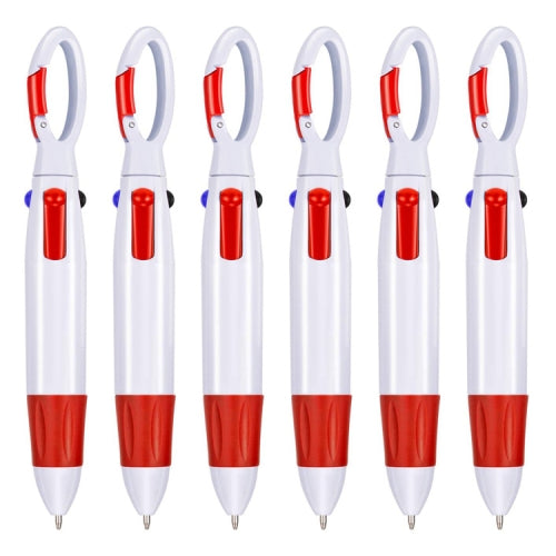 6 PCS Cute Carabiner Ballpoint Pen Multicolor 4 In 1 Colorful Pen School Stationery with Keychain(Red)