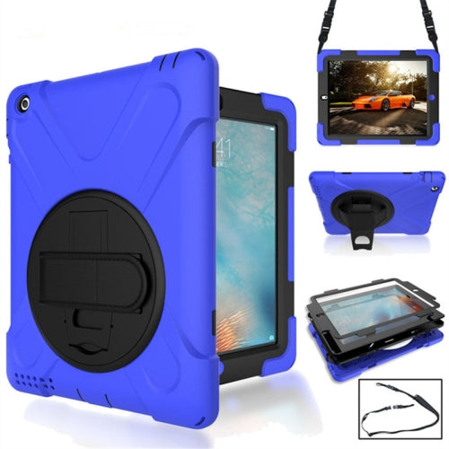 360 Degree Rotation Silicone Protective Cover with Holder and Hand Strap and Long Strap for iPad mini 4(Blue)