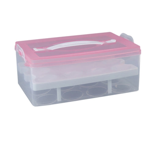 24 Grid Bilayer Organizer Refrigerator Egg Storing Portable Storage Box Container(Pink)