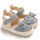 Baby Girl Soft Striped Bow PU Crib Shoes Infants Anti-slip Prewalker Summer Shoes(Black)