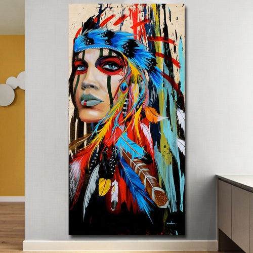 Modern Wall Art Prints Coloful Girl Feathered Women Canvas Painting For Living Room Home Decor, Size:40X80cm