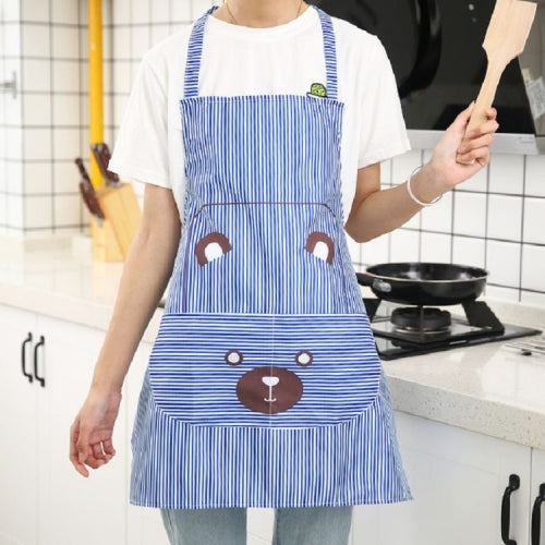 Cartoon Printed Bear Sleeveless Sling Kitchen Apron(Blue)