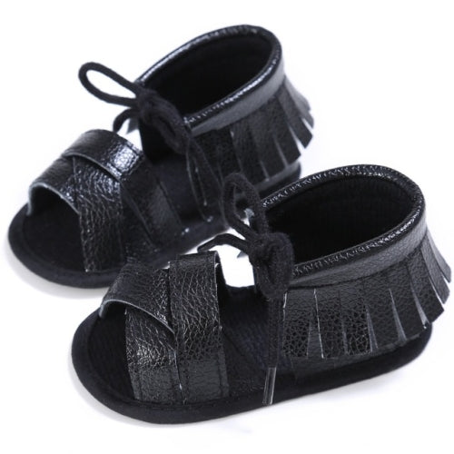 Summer Tassel Baby Shoes Soft Non-slip Crib Infant Girl Shoes Moccasins Sandal(Black)