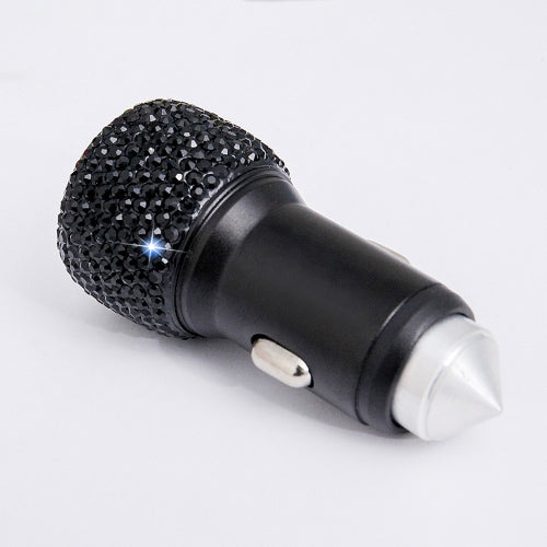 Diamond Car Dual USB Charge Mobile Phone Safety Hammer Charger(black )