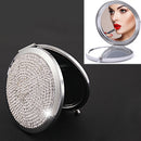 Diamond-encrusted Metal Double Side Folding Mini Portable Round Small Makeup Mirror(White )