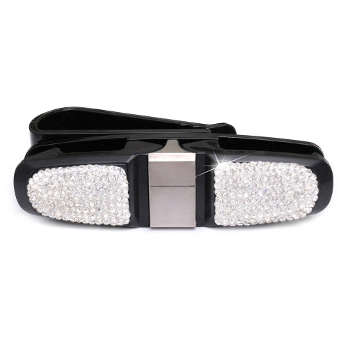 Diamond Mounted Rotating Car Glasses Clip Card Paper Holder Clips(White )