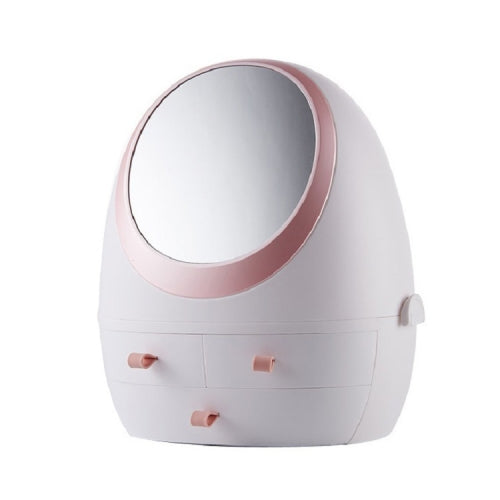Desktop Dustproof Portable Cosmetic Storage Box With Mirror, Colour: White Single Mirror