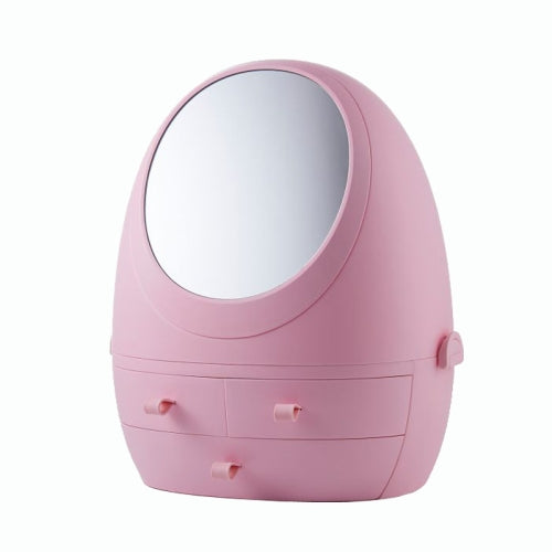 Desktop Dustproof Portable Cosmetic Storage Box With Mirror, Colour: Pink Mirror With Light