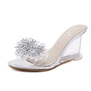 Woman Glass Rhinestone Wedge Heels, Shoe Size:37(Silver)