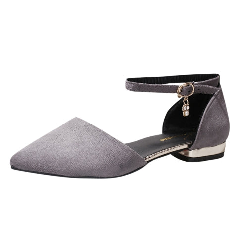 Summer Buckle with Frosted Pointed Flat Sandals, Size:36(Grey)