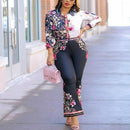 Women Print Elastic Baggy Pants Sets, Size:XL(As Show)