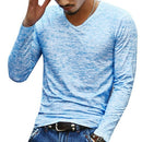 Slim Streetwear V-neck T Shirt Casual Fitness Tops Long Sleeve Pullover Shirt for Men, Size:XL (Blue)