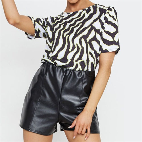 Round Neck Print Casual Ladies Short-sleeved T-shirt, Size: XXL(As Show)