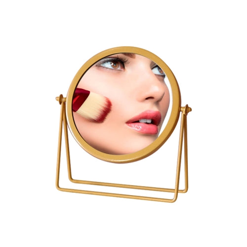 Round Wrought Iron Desktop Simple Dressing Mirror( Bracket Yellow )