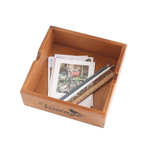 Meaty Flower Pot Small Wooden Box Retro Wooden Desktop Stationery Sundries Storage Box(Vintage)