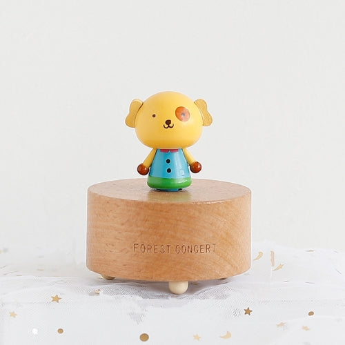 Wooden Music Box Music Boxmini Cute Pet Decoration Children Holiday Gifts(Blue Clothes Puppy )