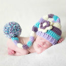 Children Photography Clothing Hand-knitted Horizontal Striped Wool Long Tail Cap with Flower & Woolen Ball(Color )