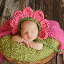 Sun Flower Shape Cotton Children Photography Hand-knitted Wool Cap with Belt(Red)