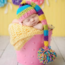 Children Photography Clothing Hand-knitted Horizontal Striped Wool Long Tail Cap with Woolen Ball(Color )