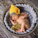 Square Cotton Children Photography Hand-knitted Wool Cap with Flower(Yellow )