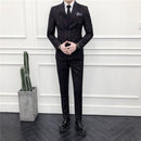 Slim-fit Striped Double-breasted Business Dress Gown Suit Suit Men Three-piece Suit, Size: XL(Red)
