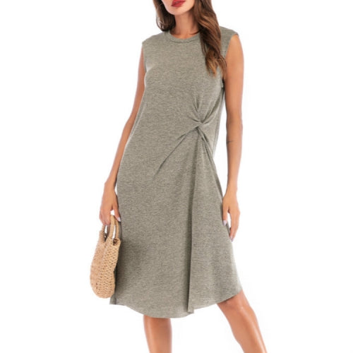 Solid Color Simple Kink Medium and Long Section Pleated Irregular Dress, Size: M(As Show)
