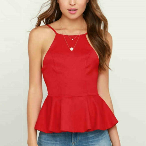 Sexy Halter Backless Top Short Front Long Frilled Dovetail Camisole, Size: XXL(Red)