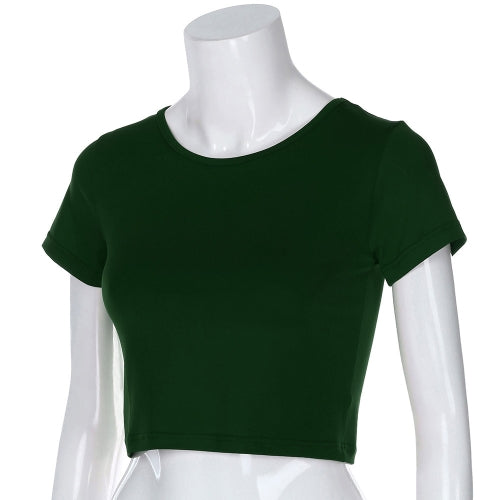 Round Neck Exposed Navel Shirt Body Short Sleeve T-shirt, Size: M(Green)