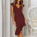 Sleeveless Ruffled Slim Backless Sexy Dress, Size: XL(Wine Red )