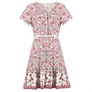 Floral Large Swing Skirt V-neck Short-sleeved Dress, Size:S(Coffee)