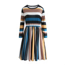 Round Neck Striped Stitching Color Long-sleeved Casual Head A Style Dress, Size: XL(Yellow Stripe)
