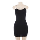 2 PCS Summer Solid Color Backless Long Skirt Straps Women's Dress, Size: L(Black)