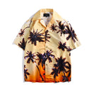 Summer Vacation Leisure Beach Sunset Glow Coconut Grove Printing Short Sleeve Couple Shirt, Size: XL(As Show)